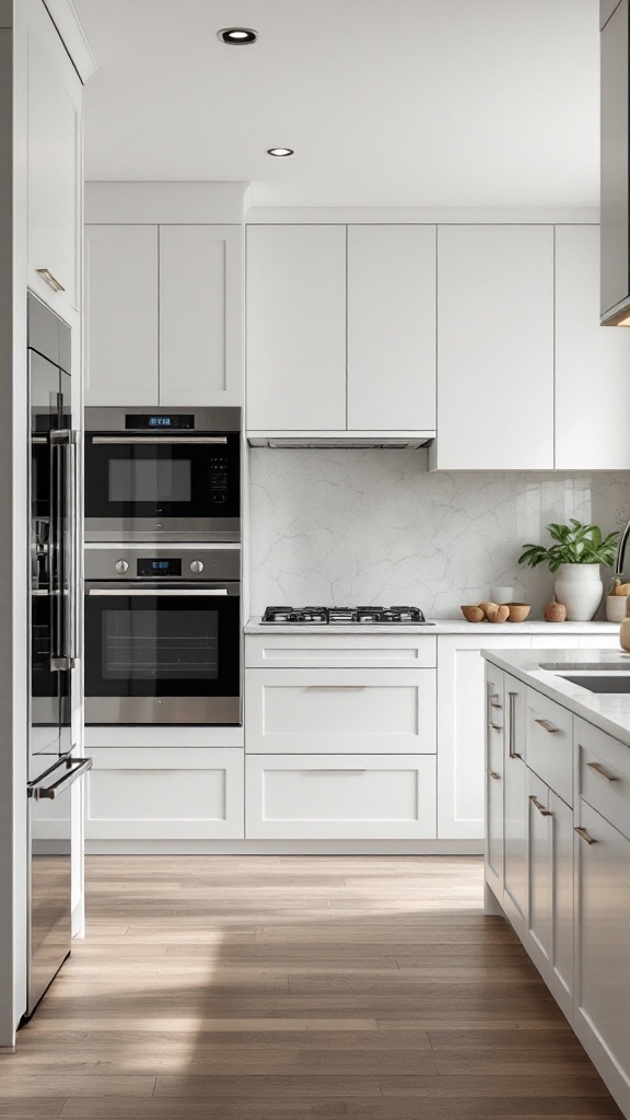 Modern kitchen with integrated appliances, showcasing a seamless and cohesive design.
